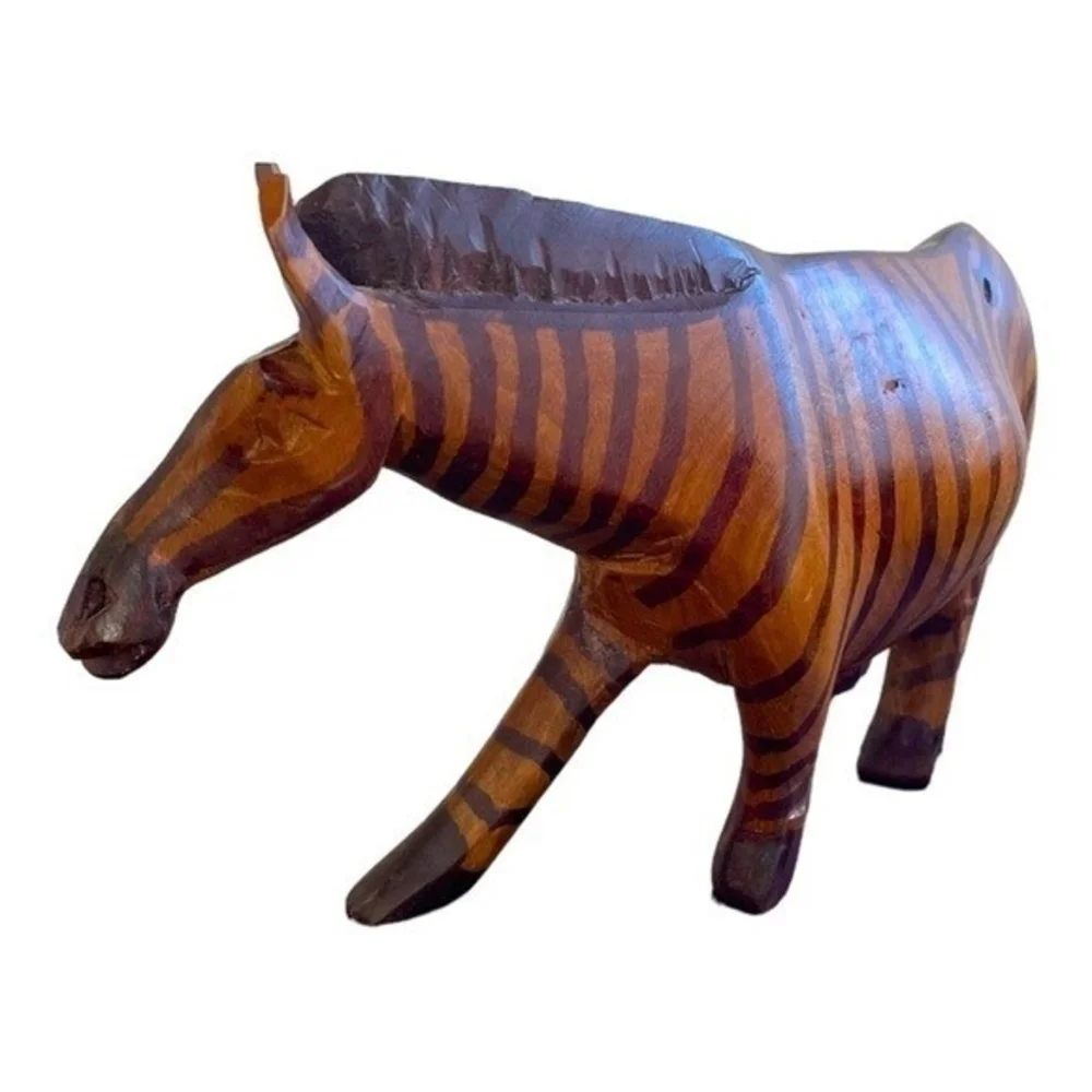 African Hand Carved Wood Zebra Statue 7